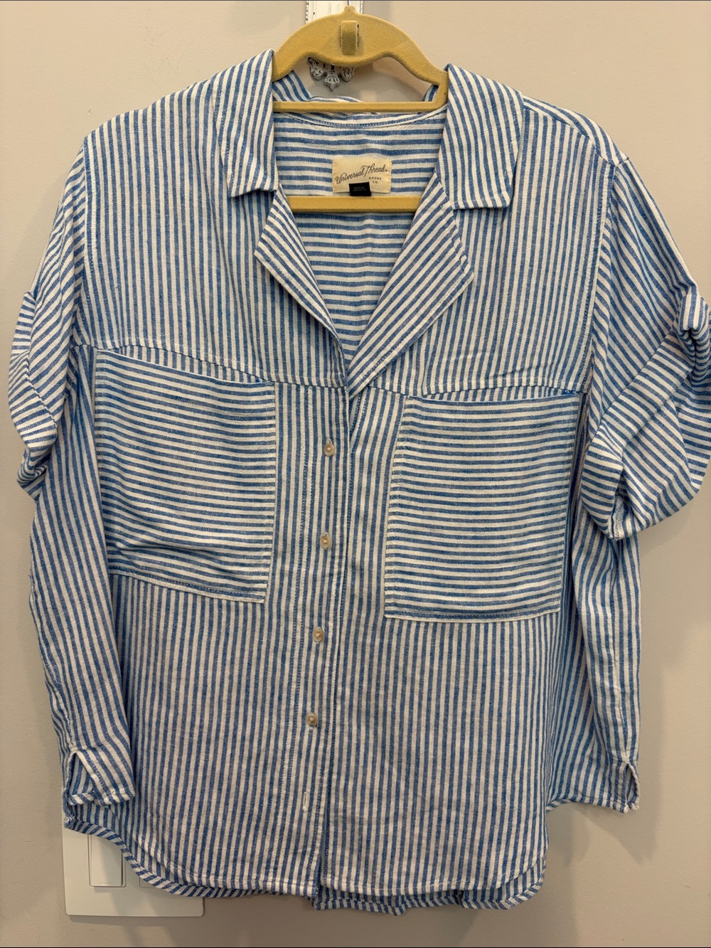 Universal Thread Blue & White Striped Oversized Button-Down Shirt